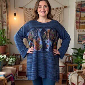 Vintage Koos Of Course Silk Blend Pull Over Sweater With Leaf Detail Size 1X